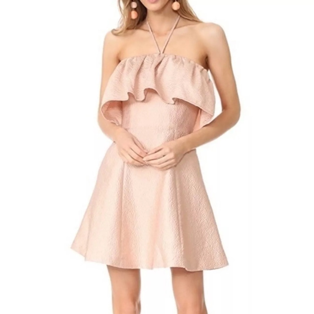 Keepsake The Label Dress Magnolia Rose Gold Ruffle Halter Mini Large NEW